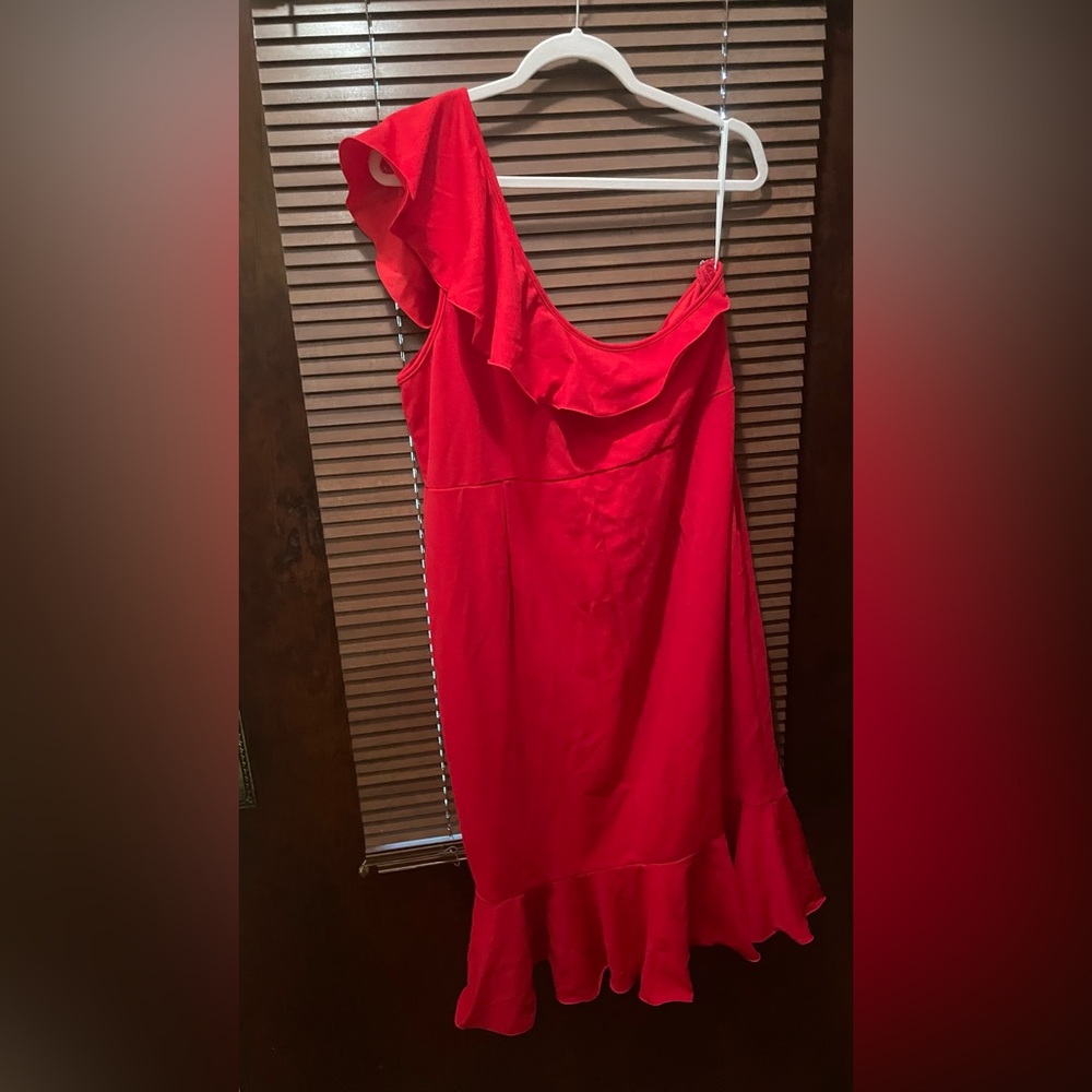 SHEIN Plus Vibrant Red One-Shoulder Dress New
